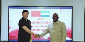 塞拉利昂共和国驻华大使馆文化参赞Alpha Ahmed Tejan-Sie一行莅临大唐领域控股座谈交流